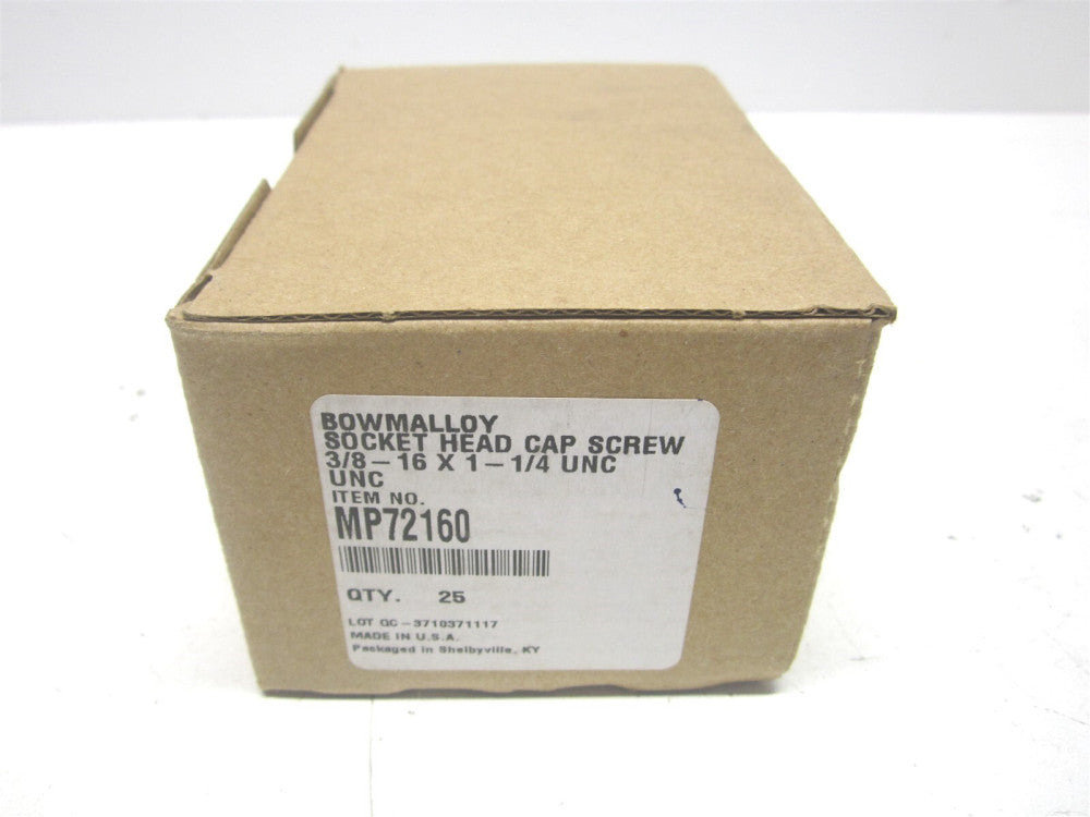 (MP72160) 3/8-16 x 1-1/4" Alloy Steel, Black Oxide Socket Cap Screw - Pack of 25