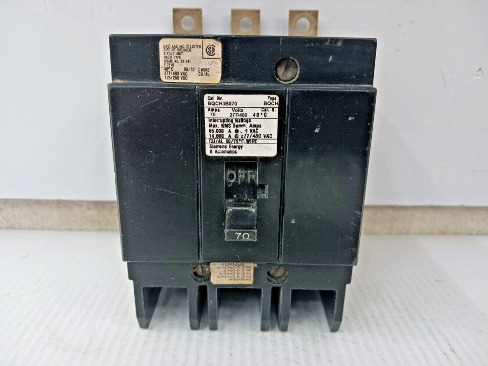 SIEMENS 70 AMP BOLT-ON CIRCUIT BREAKER 3 POLE 277/480 VAC BQCH3B070