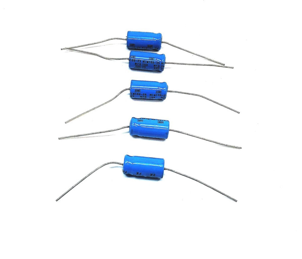 CDE 100 MFD 25 VDC Axial Electrolyitc Capacitor NLW100-25 [Lot of 5] NOS