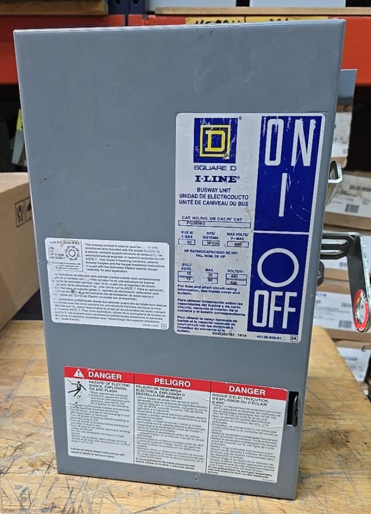 NNB Square D PQ3606G 60 amp 600v Fused 3 Phase 3 Wire Bus Plug Busway Switch