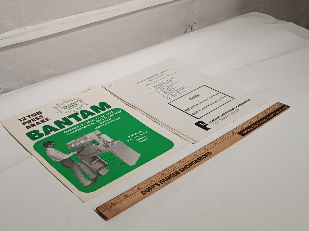 Foremost Machinery Bantam Press Brake Operating Instruction and Parts List B687