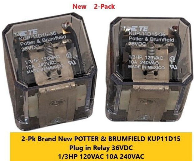 2-Pk New POTTER & BRUMFIELD KUP11D15-36 Plug in Relay 1/3HP  120VAV 10A 240VAC