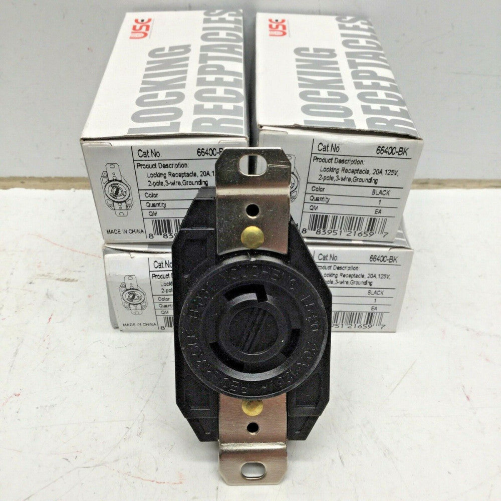 USEC 66400-BK LOCKING Receptacle 20A 125V 2 Pole 3 Wire, L5-20 (LOT of 4)
