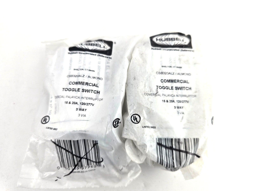 2pcs Hubbell 15/20-Amp 3-way Toggle Light Switch, Almond Commercial Grade