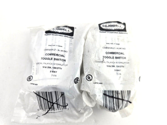 2pcs Hubbell 15/20-Amp 3-way Toggle Light Switch, Almond Commercial Grade