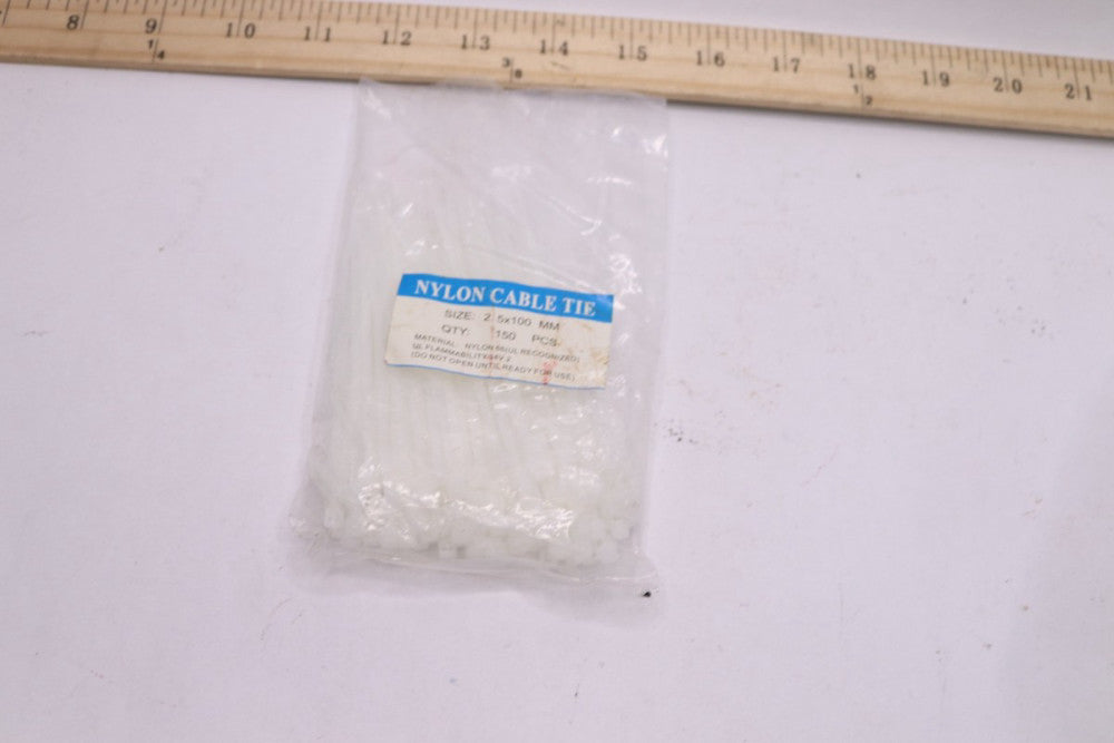 (150-Pk) Nylon Cable Ties White 2.5 mm x 100 mm