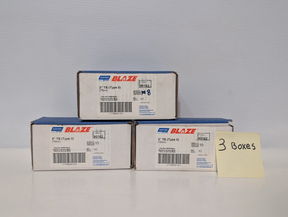 Lot of 28 R980P Blaze Norton Saint-Gobain Flap Disc, 3" TS Type II 75mm, 60 Grit