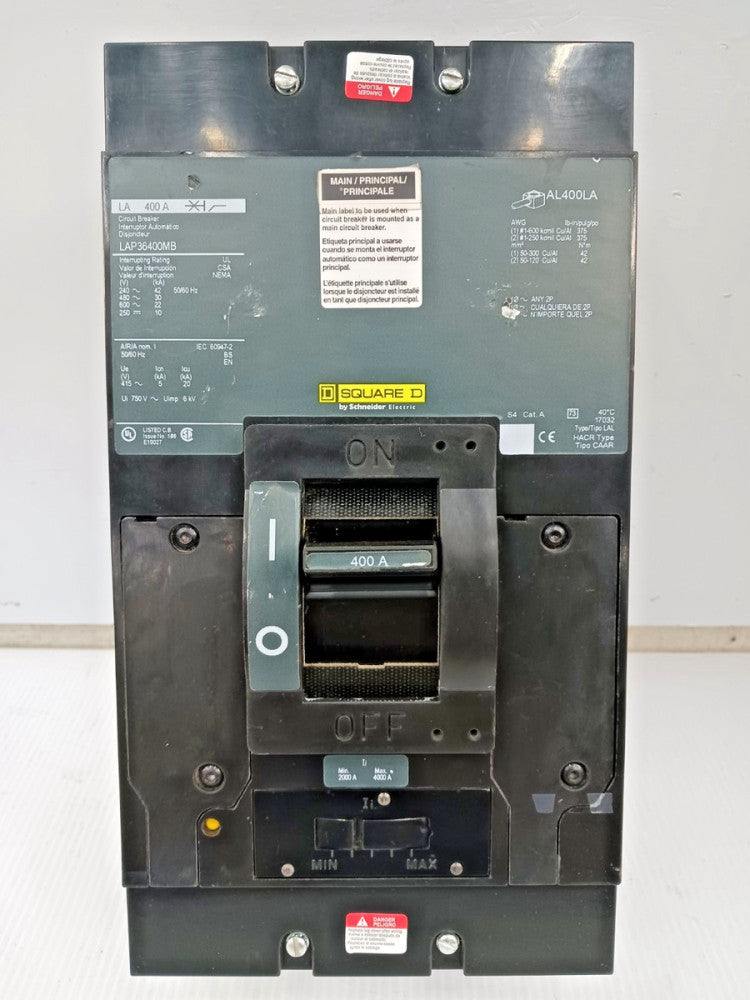 Square D 400 Amp Circuit Breaker 3 Pole 600 VAC / 250 VDC LAP36400MB *Green*