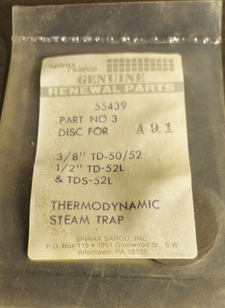 Sarco 55439 Steel Disc 3/8" TD50/52. 1/2" TD52L & TDS52L