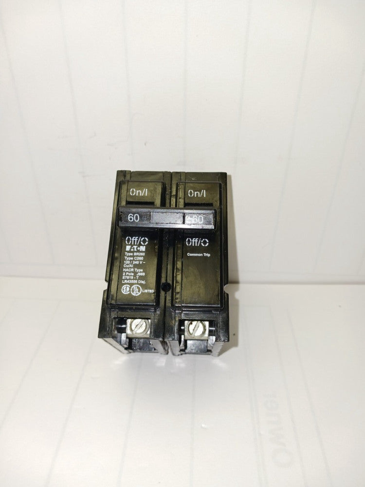 NEW EATON 60 AMP CIRCUIT BREAKER 2 POLE 120/240 VAC PLUG IN BR260