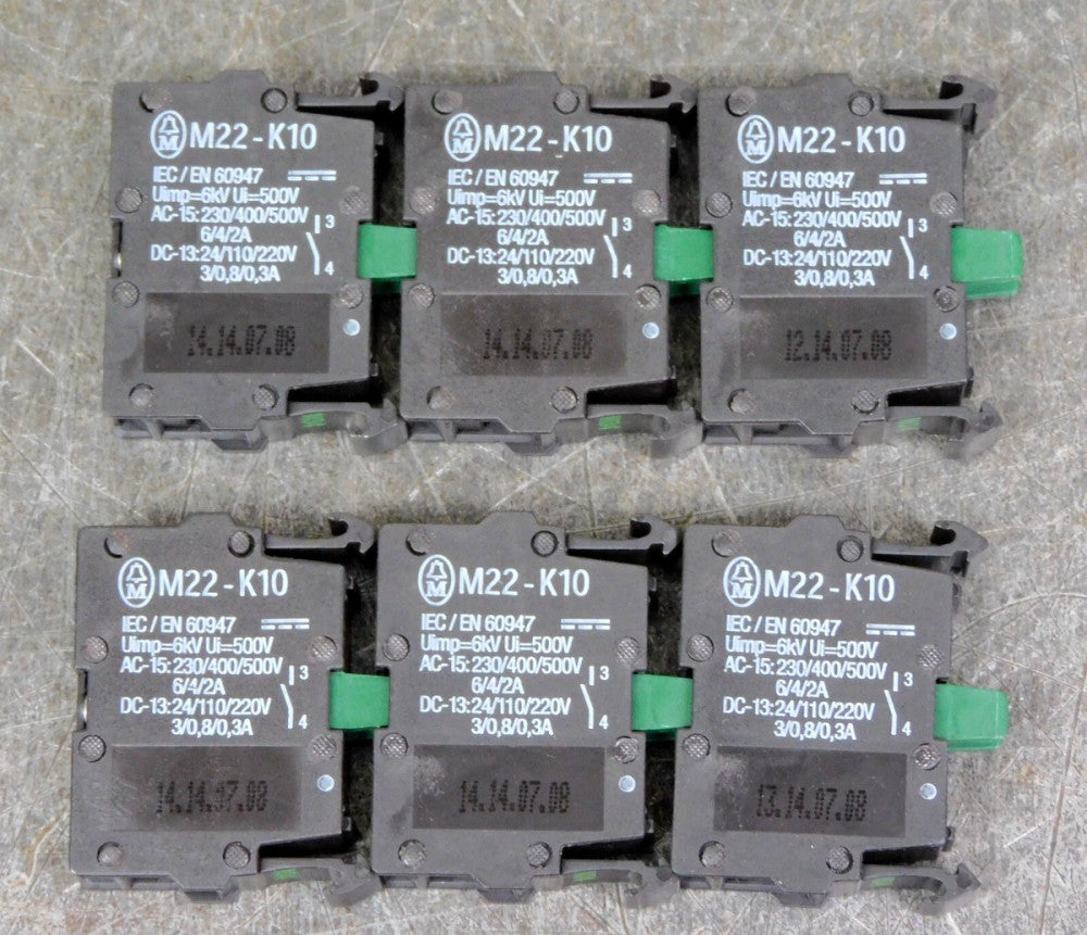 Eaton M22-K10 IEC/EN 60947 Contact Block 20 A 220 V Lot of Six (6)