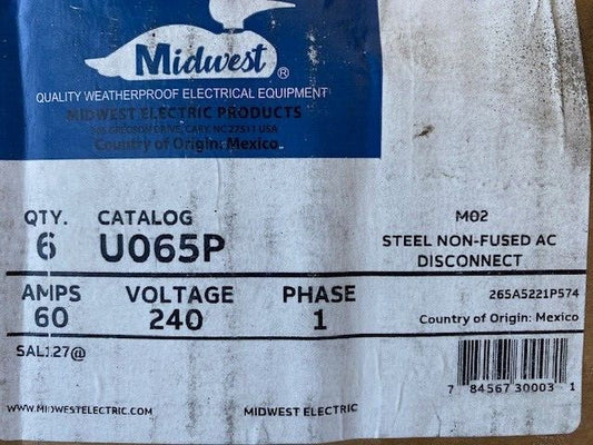 (6 PACK) MIDWEST RAINPROOF NON-FUSED DISCONNECT U065P (NEW)