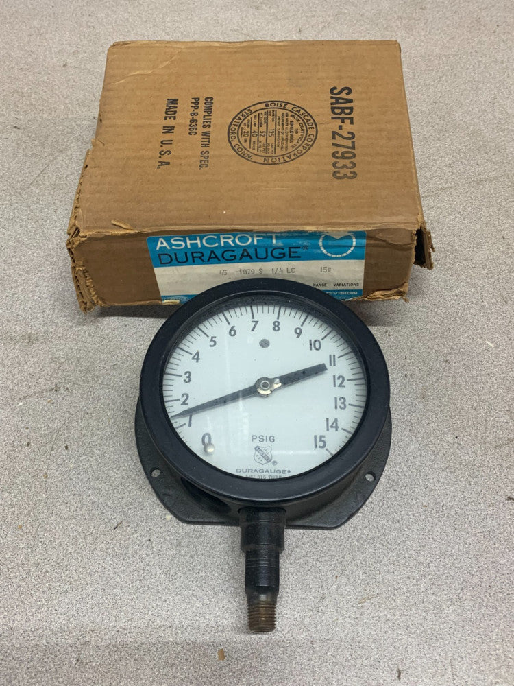  NEW IN BOX ASHCROFT DURAGAUGE SIZE 45 1079 S 1/4" LC 15#