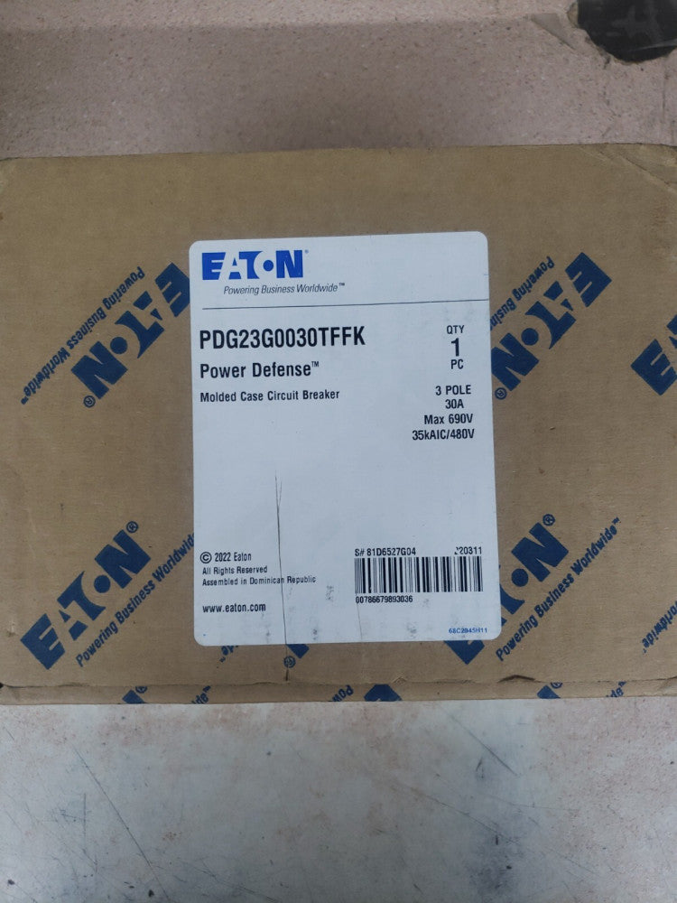 NEW Eaton Power Defense PDG23G0030TFFK Frame 2, 3 Pole, 30A, 35kA/480V, T-M
