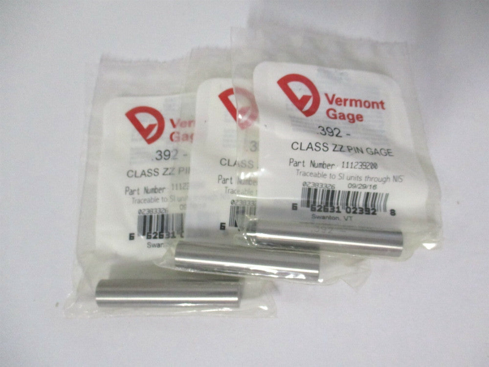 Vermont Gage (111239200) 0.392" Diam Class ZZ Minus Plug & Pin Gage - Lot of 3