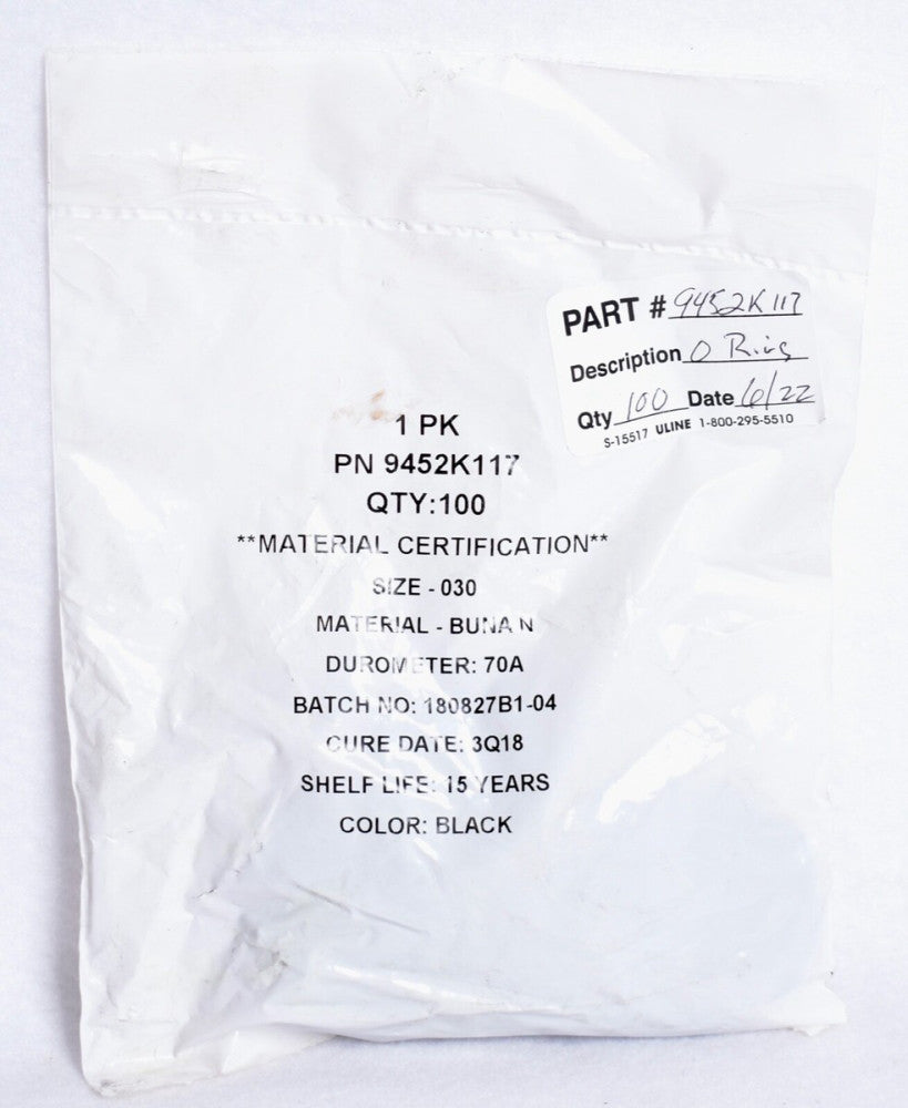 100 Count McMaster Buna N O-Rings 1-5/8" ID x 1-3/4" OD x 1/16"  9452K117