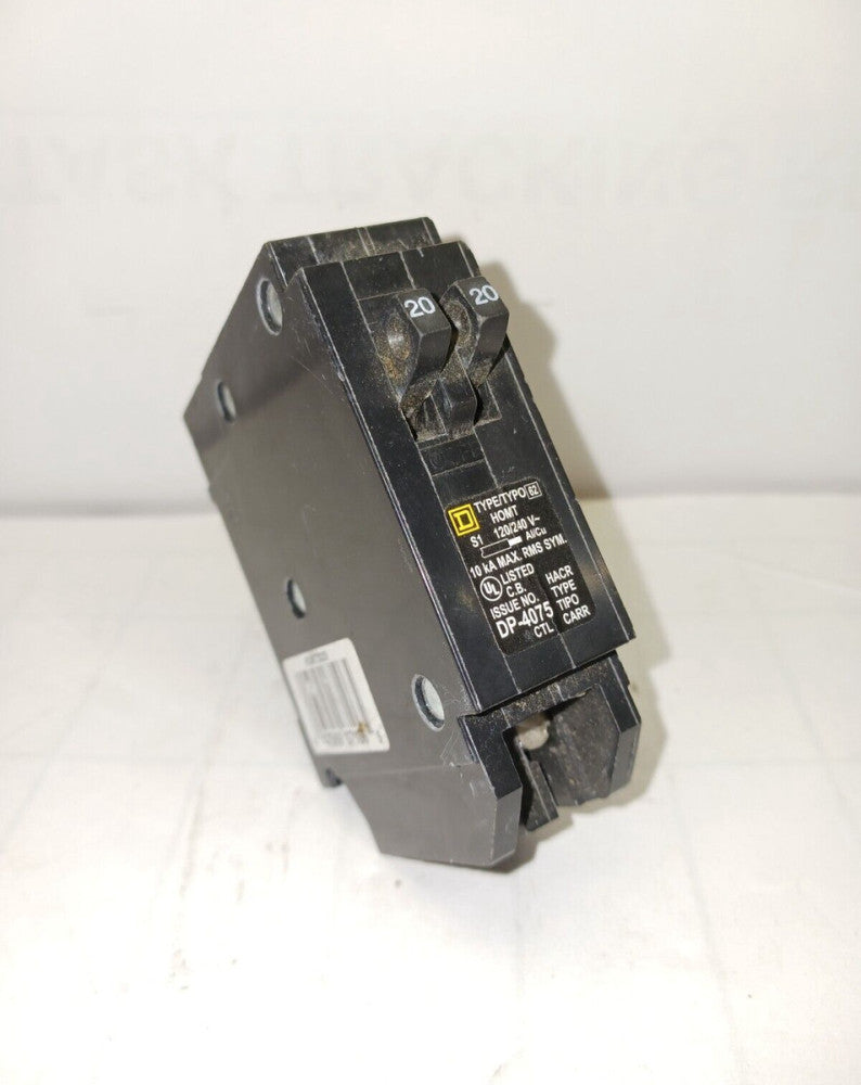 SQUARE D 20 AMP TANDEM CIRCUIT BREAKER SINGLE POLE 120/240 VAC 10 KA HOMT2020
