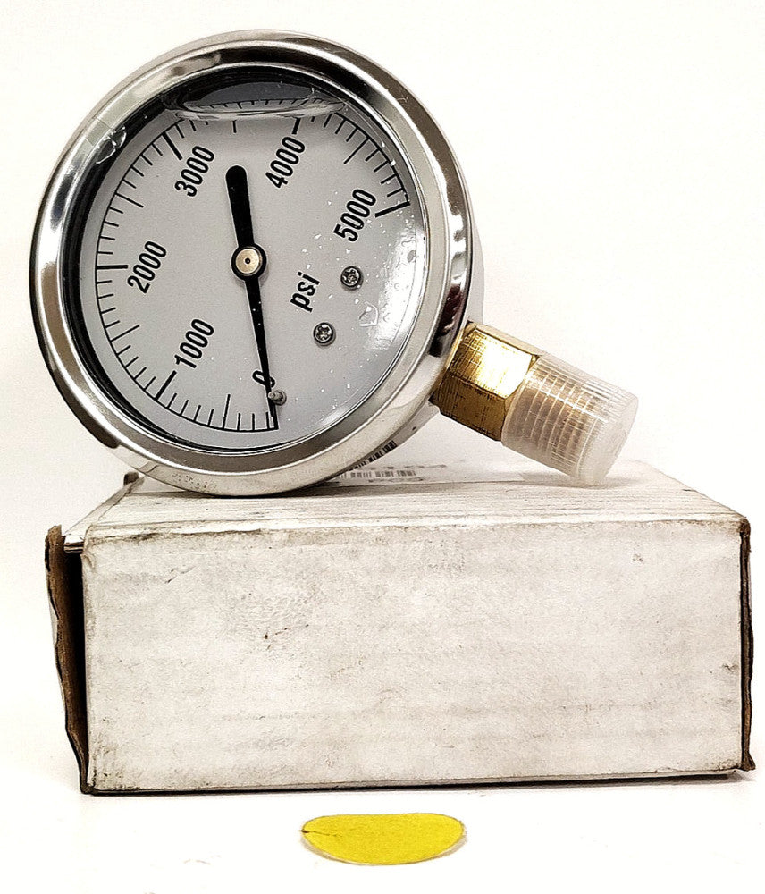 UNBRANDED HYDRAULIC LIQUID PRESSURE GAUGE 0-5000 PSI 1/4" NPT 2-1/2" OAD 80104