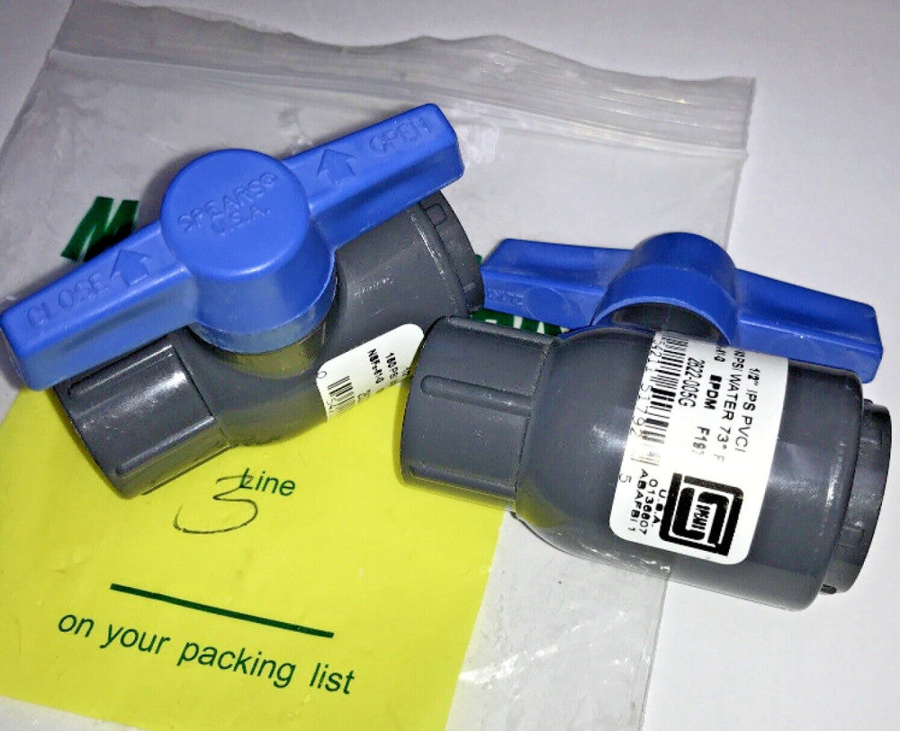 Lot of 2 Spears 2622-005G Utility Ball Valve, 1/2 in., Socket End Style PVC Body