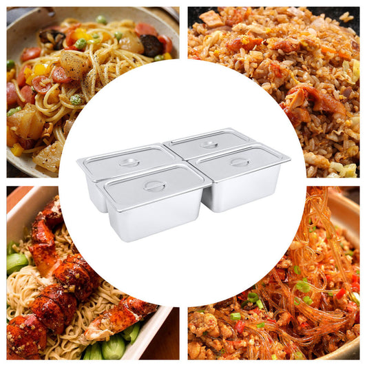 4Pcs 6" Stainless Steel Deep Steam Table Pans with Lids 1/3 Size Hotel Food Prep