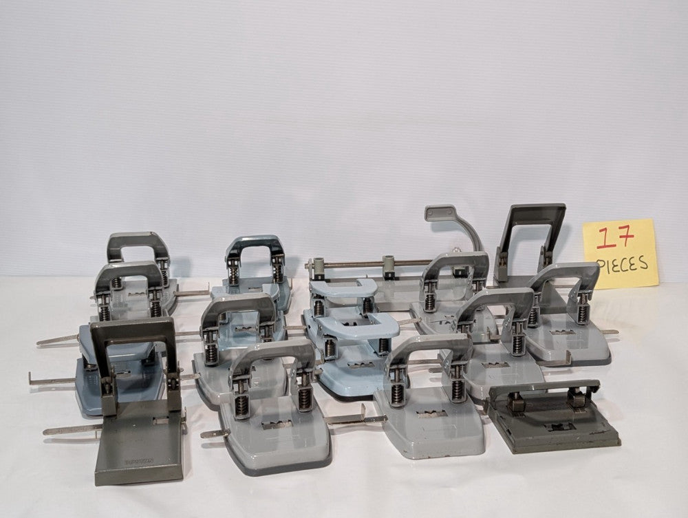 Lot of 17 Hole Punchers with Guides, (16) 2-Hole Punchers, (1) 3-Hole Puncher