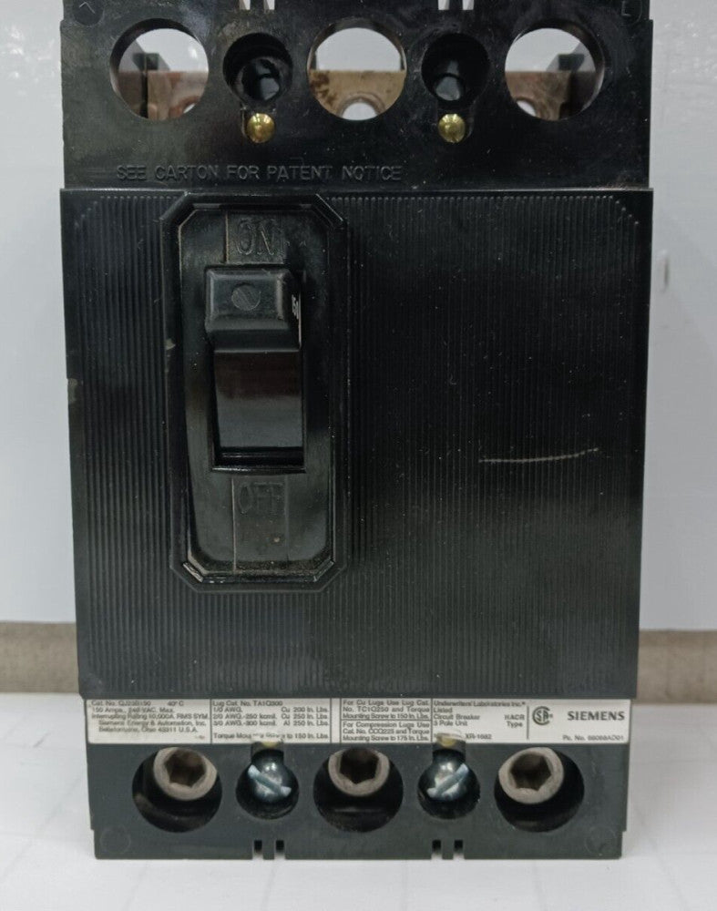 SIEMENS 150 AMP CIRCUIT BREAKER 3 POLE 240 VAC QJ23B150