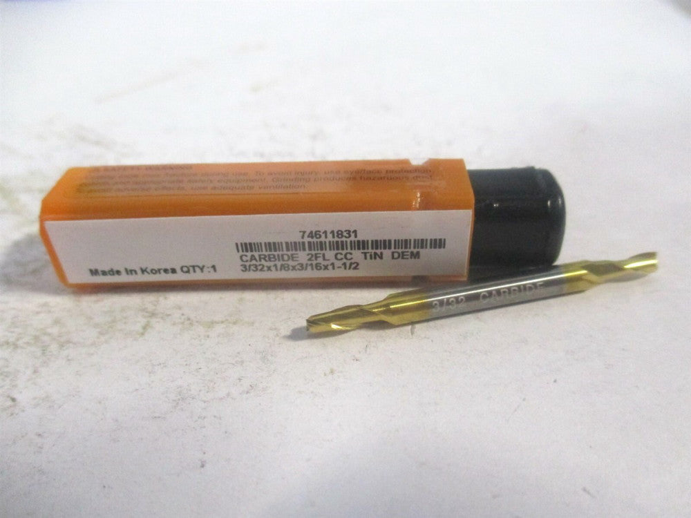 (750633) 3/32" x 3/16" x 1/8" x 1-1/2" OAL 2 Flute Solid Carbide Square End Mill