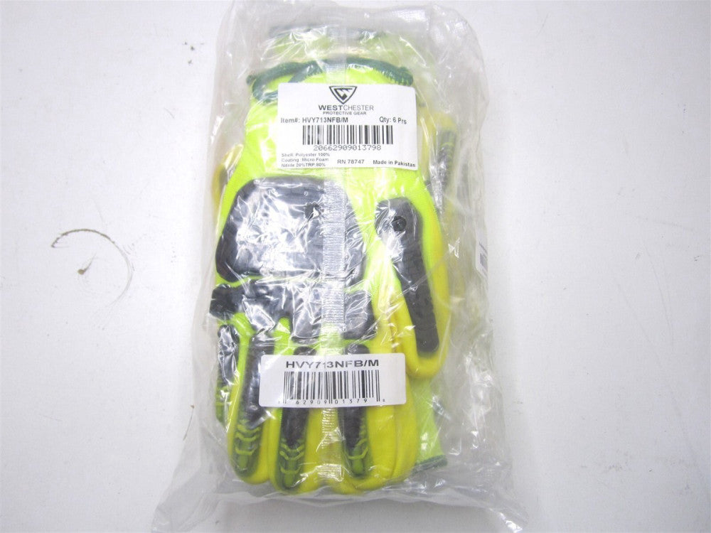 PIP (HVY713NFB) Size Medium Polyester Hi-Vis Polyester Gloves - Lot of 6 Pairs
