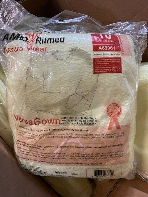 (80 Pack) AMD Ritmed VersaGown Isolation Gown, Yellow, Large, A69961