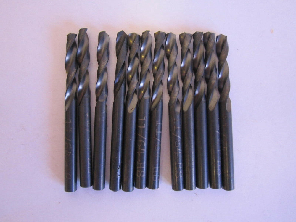 11/64" x 1-1/16" x 2-1/8" OAL RH HSS Black Oxide Screw Machine Drill - Lot of 12