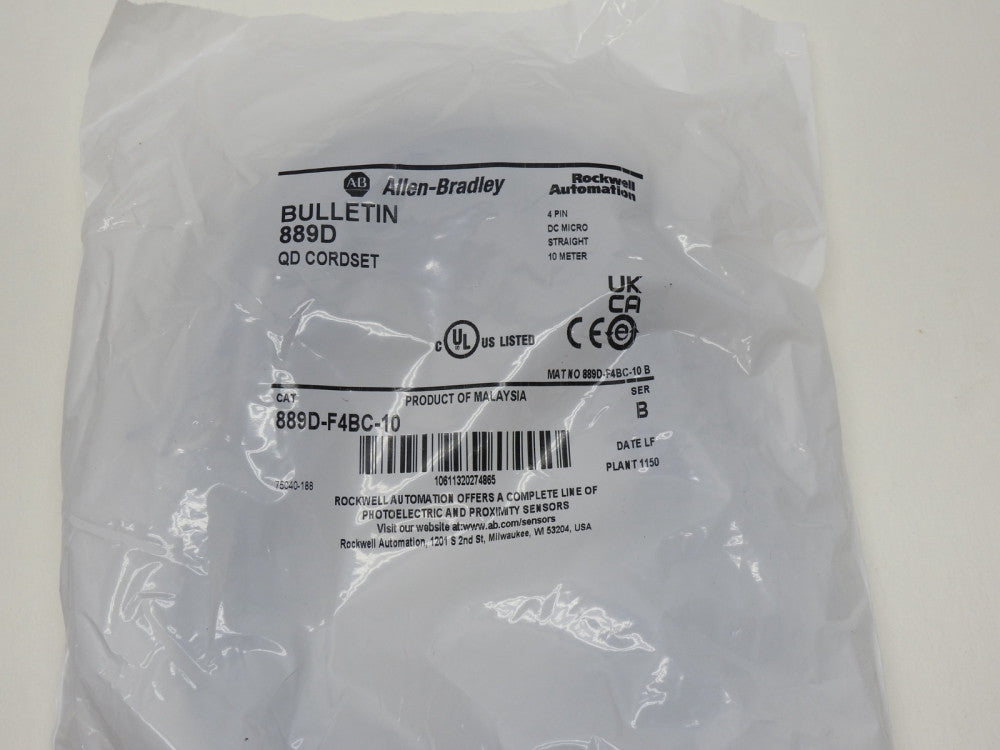 ALLEN BRADLEY 889D-F4BC-10 QD Cordset Ser B DC Micro 10m Straight - OEM NEW