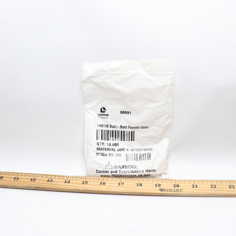 (10-Pk) Lawson Dubl-Barb Connector 150 Psi Brass 1/8-27 x 1/4" 86691