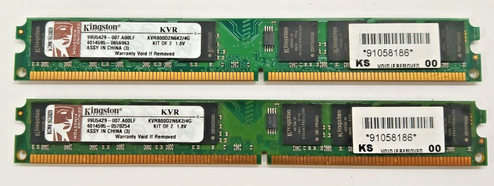 KINGSTON VALUERAM 4GB (2 X 2GB) KIT PC/DESKTOP CL6 1.8V LOT OF 2