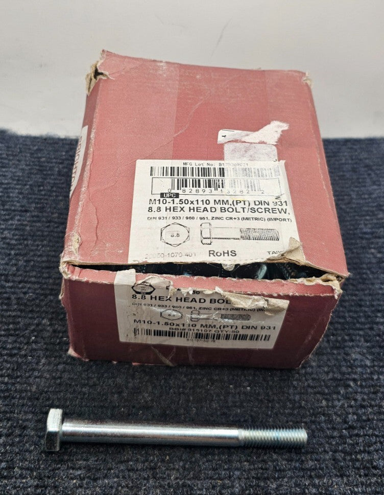 (50 PIECES) BBI 815107 M10-1.50 x 110 mm, (PT) DIN 931, 8.8 Hex Head bolts