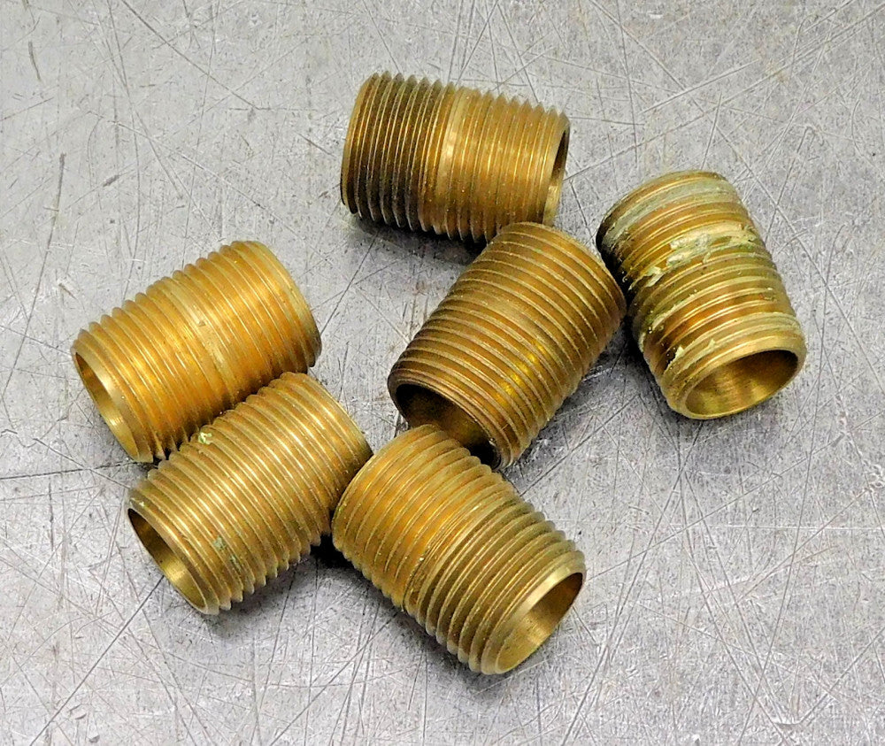 Brass Pipe Nipple Fitting 1/2" NPT 1" Length Lot of Six (6)