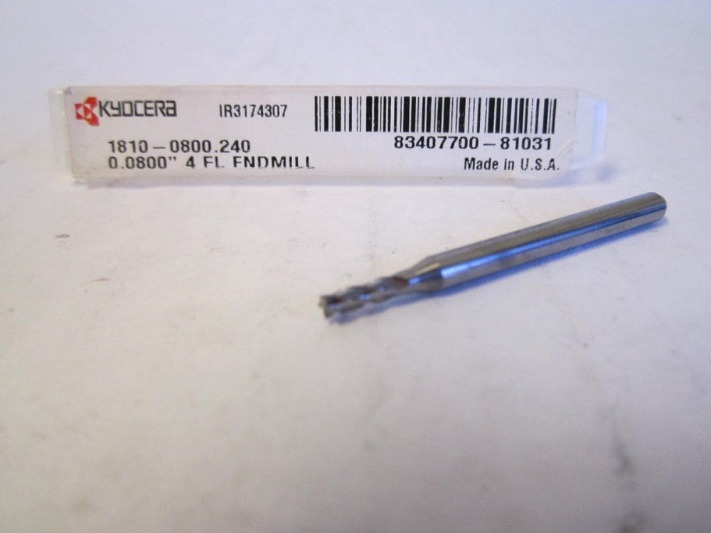 Kyocera 1810-0800.240 Square Endmill Mill Diameter: 0.0800 4-Flute