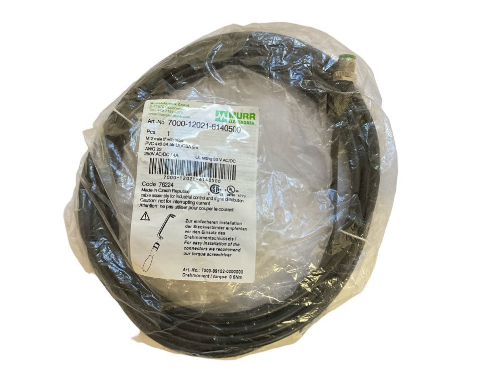 Murr Elektronik 7000-12021-6140500 M12 4-Pin Male Cable 5m IP67 AUTOMATION