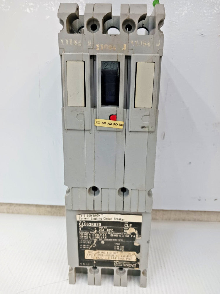 SIEMENS ITE 20 AMP CURRENT-LIMITING CIRCUIT BREAKER 3 POLE 600 VAC CLE63B020