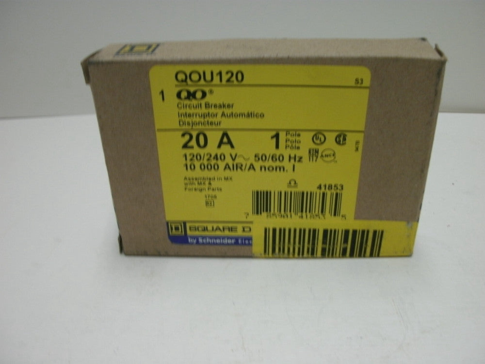 SQUARE D QOU120 CIRCUIT BREAKER 20 AMP 1 POLE 50/60 Hz NEW IN BOX