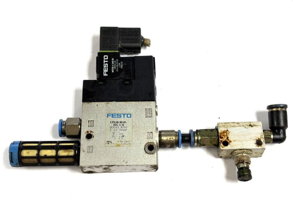 FESTO AIR SOLENOID VALVE CPE18-M1H-3GL-1/4 BAR 10, FESTO COIL MSEB-3-24V DC