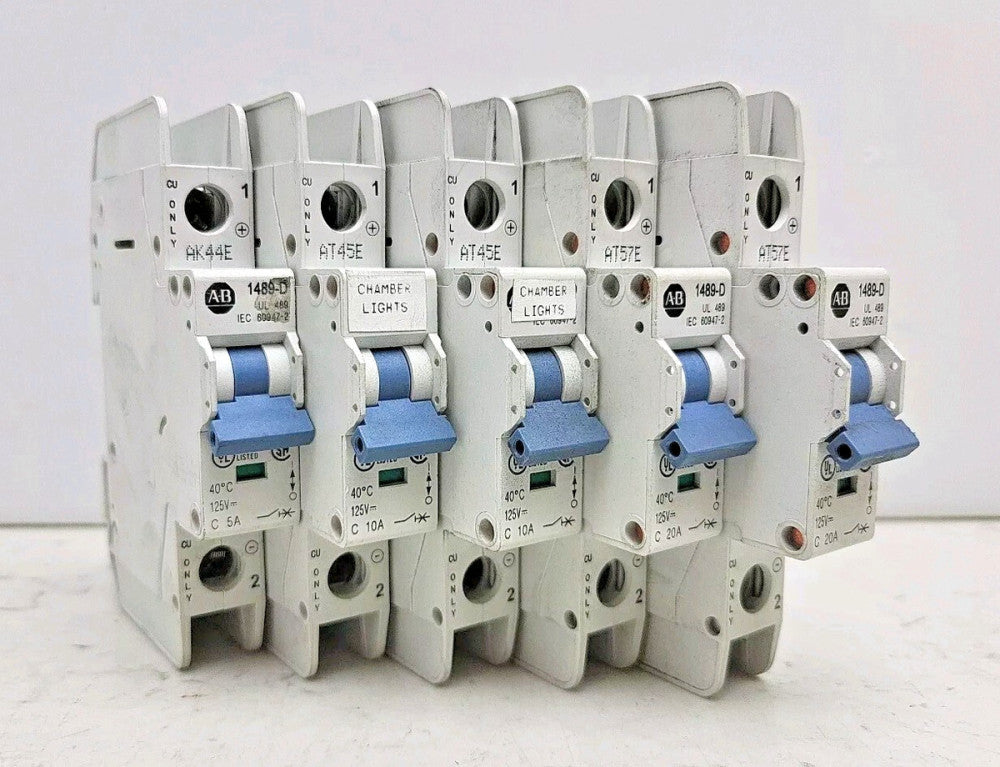 Misc 5 Pack Allen Bradley 1489-D Circuit Breaker 1-Pole 5A 10A 20A See Pictures