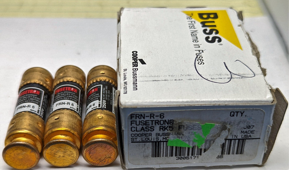 (3 PACK) Bussmann FRN-R-6 Amp Fuses Energy Efficient Class RK5 250 Volt [OF24]
