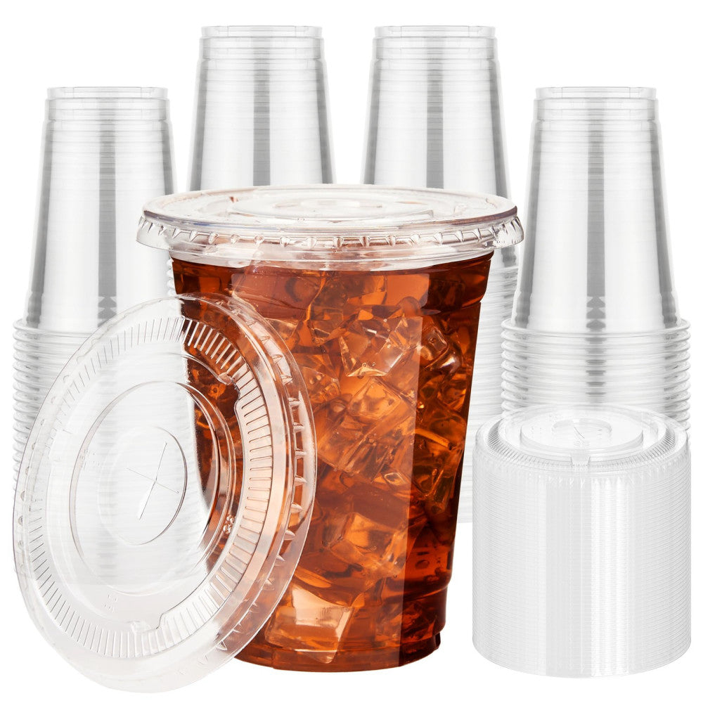 16 oz 100 Pack Disposable Iced Coffee Cups with Lids, Clear Plastic Cups with...