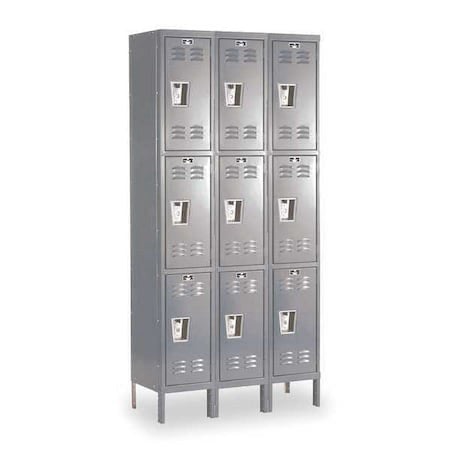 Hallowell U3228-3A-Hg Wardrobe Locker, 36 In W, 12 In D, 78 In H, (3) Tier, (3)