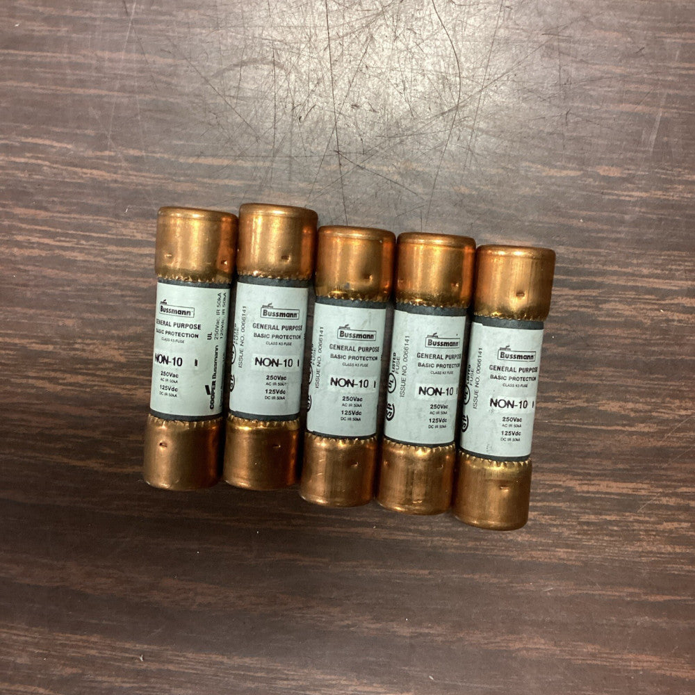 Bussmann NON-10, 10 Amp 250V Cartridge Fuse, Lot Of 5