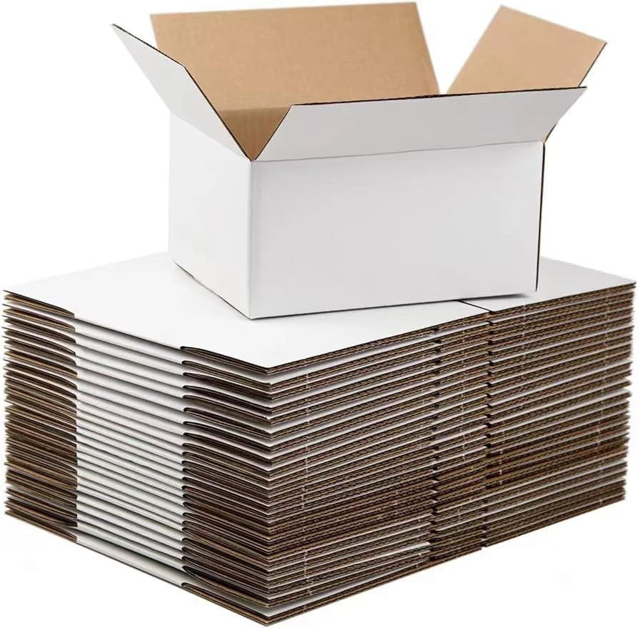 25 Packs Small Shipping Boxes 8X6X4 Inches, White Corrugated Cardboard Boxes,...