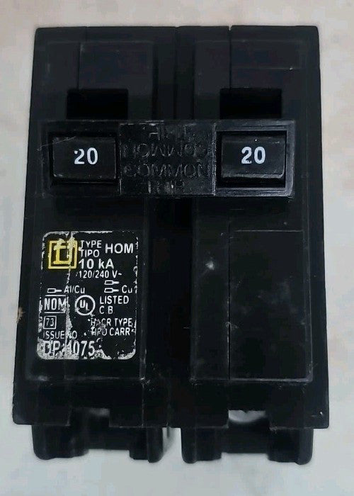Square D HOM220 20-Amp 2-Pole Standard Circuit Breaker 120/240V NTO