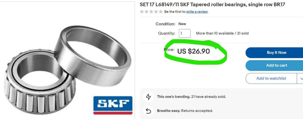 SKF Set 17 (L68149/L68111) Cup/Cone Bearing set single row BR17 [OF47]