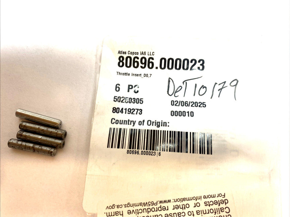 Atlas Copco 80696.000023 Throttle Insert D0.7 LOT OF 4
