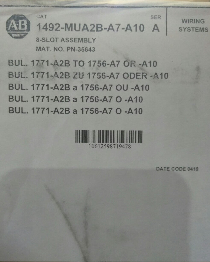 NEW SEALED 1492-MUA2B-A7-A10 ALLEN-BRADLEY/ROCKWELL AUTOMATION MOUNTING ASSEMBLY